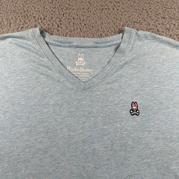 Psycho Bunny Men's Light Blue V-Neck‎ T-Shirt Size 8 Pima Cotton - Picture 2 of 9